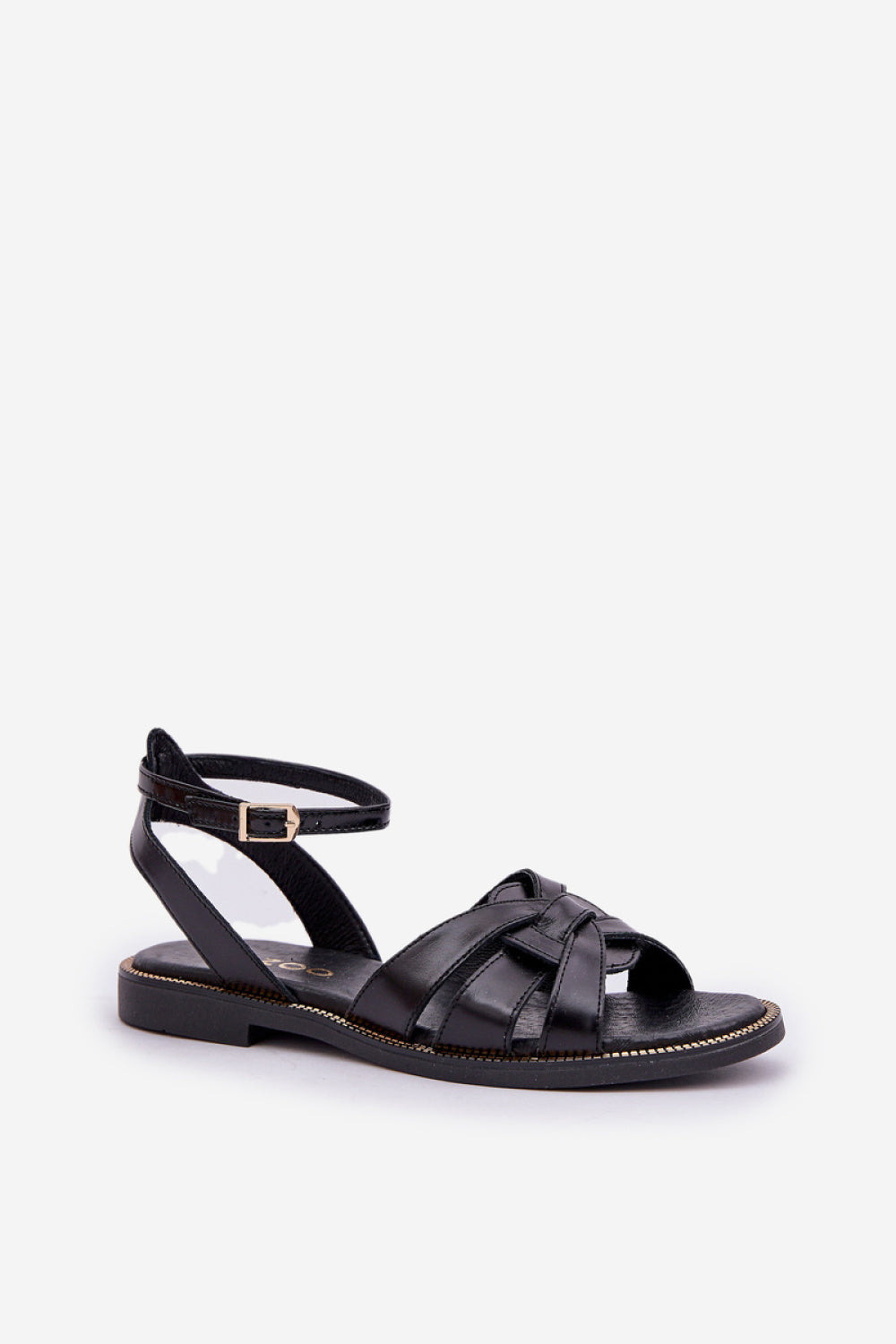 Step In Style Zazoo Black Leather Flat Sandals with Buckle and Adjustable Straps - view 2
