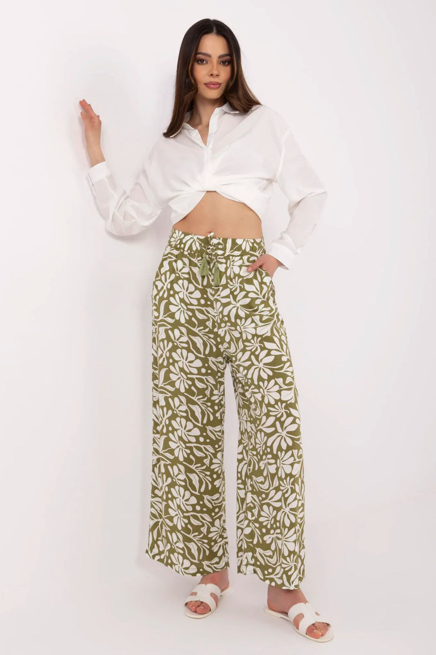 Sublevel Olive Wide Leg High Waisted Trousers