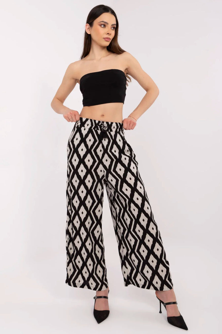 Sublevel Black Printed Wide Leg High Waisted Trousers
