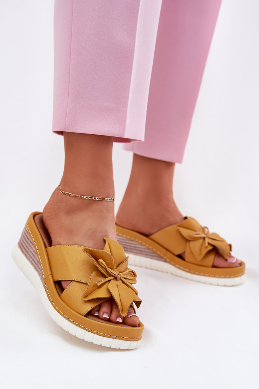 Step In Style Artiker Yellow Leather Wedge Sandals
