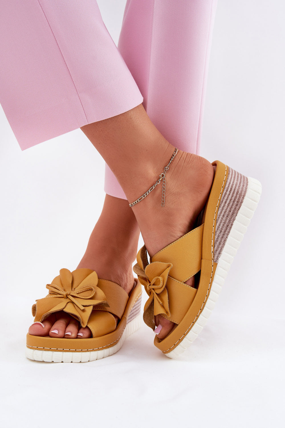 Step In Style Artiker Yellow Leather Wedge Sandals - view 3