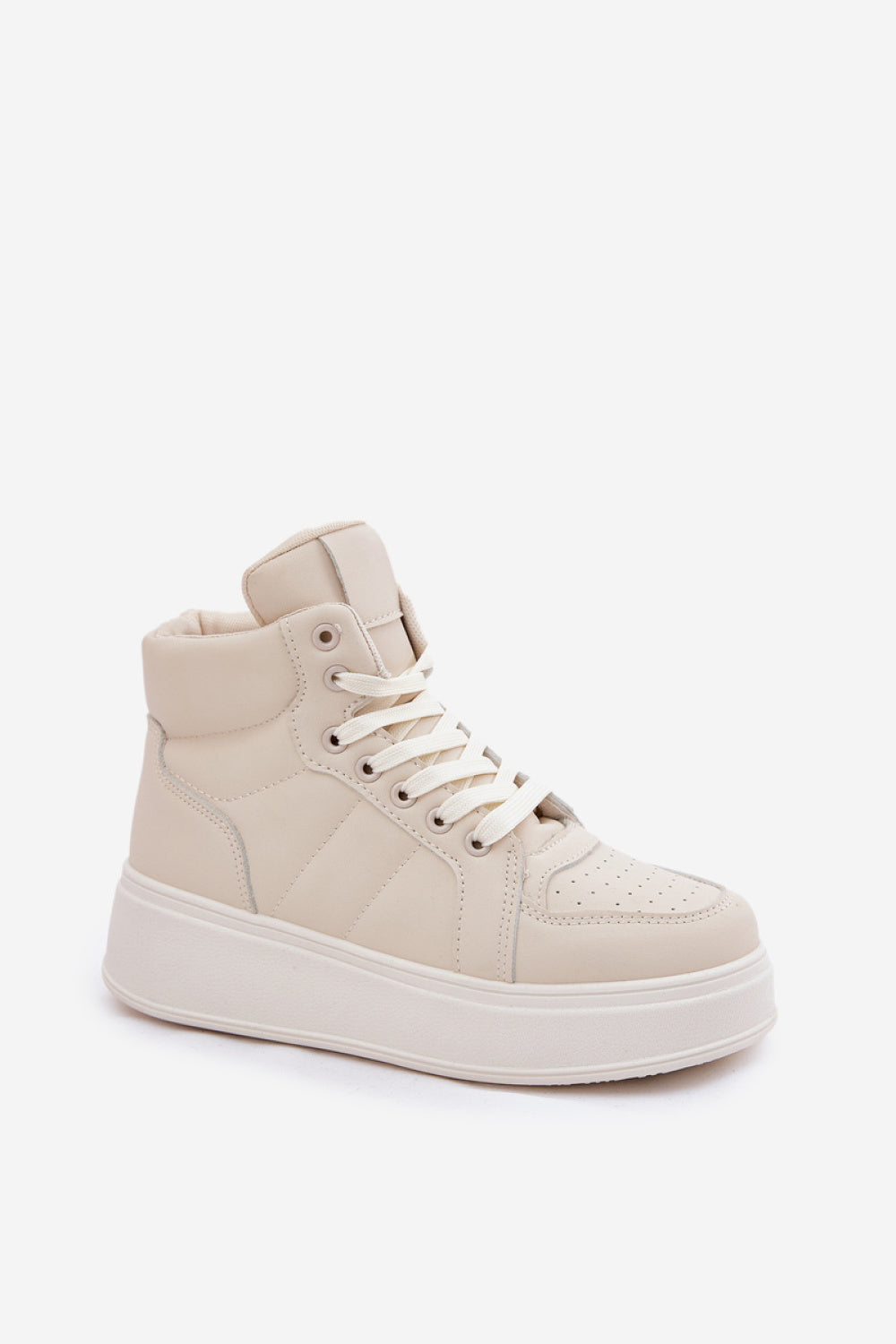 Step In Style Beige Faux Leather Lace Up Platform Trainers - view 2