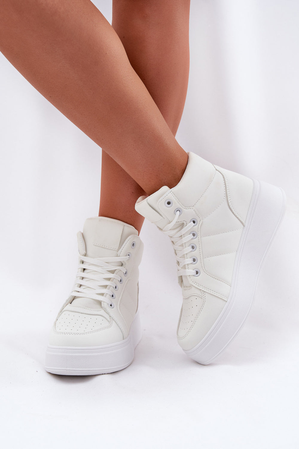 Step In Style White Faux Leather Lace Up Platform Trainers