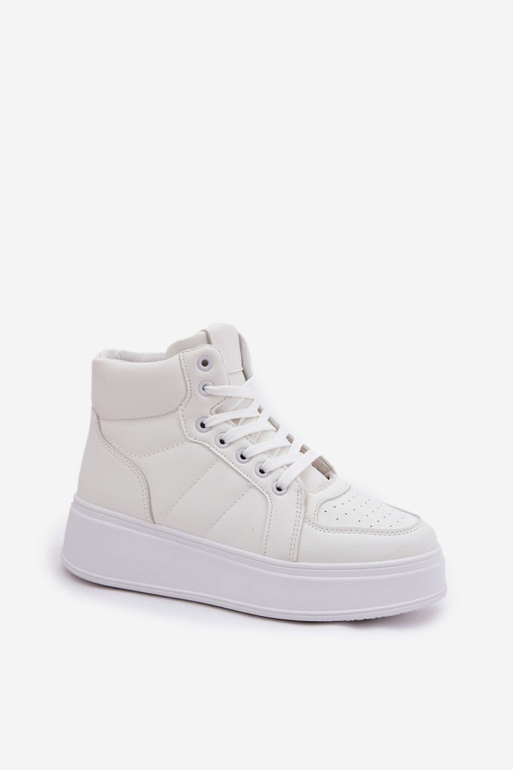 Step In Style White Faux Leather Lace Up Platform Trainers - view 2