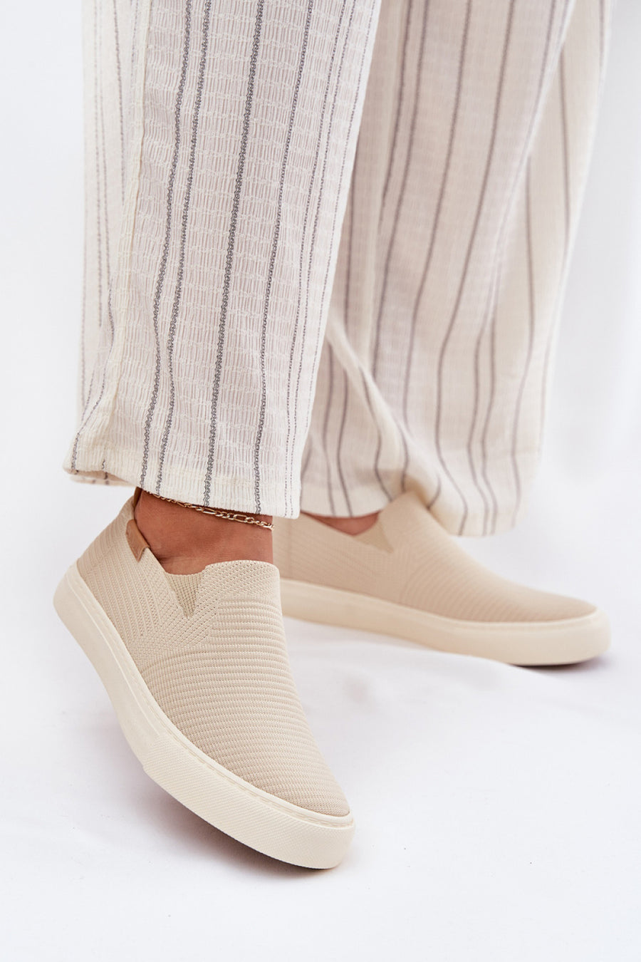 Step In Style Beige Trainers with Round Toe