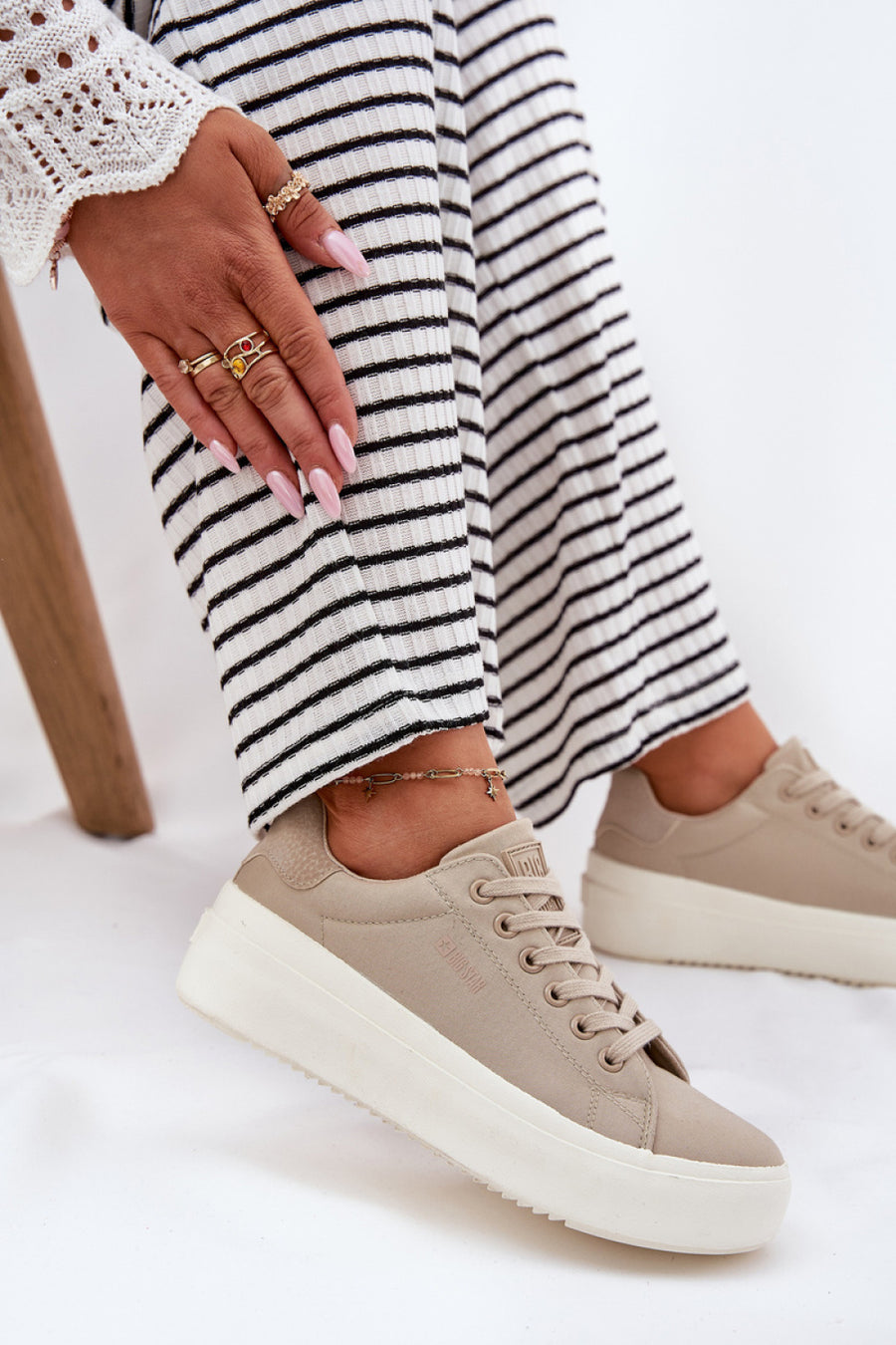 Step In Style Beige Platform Trainers