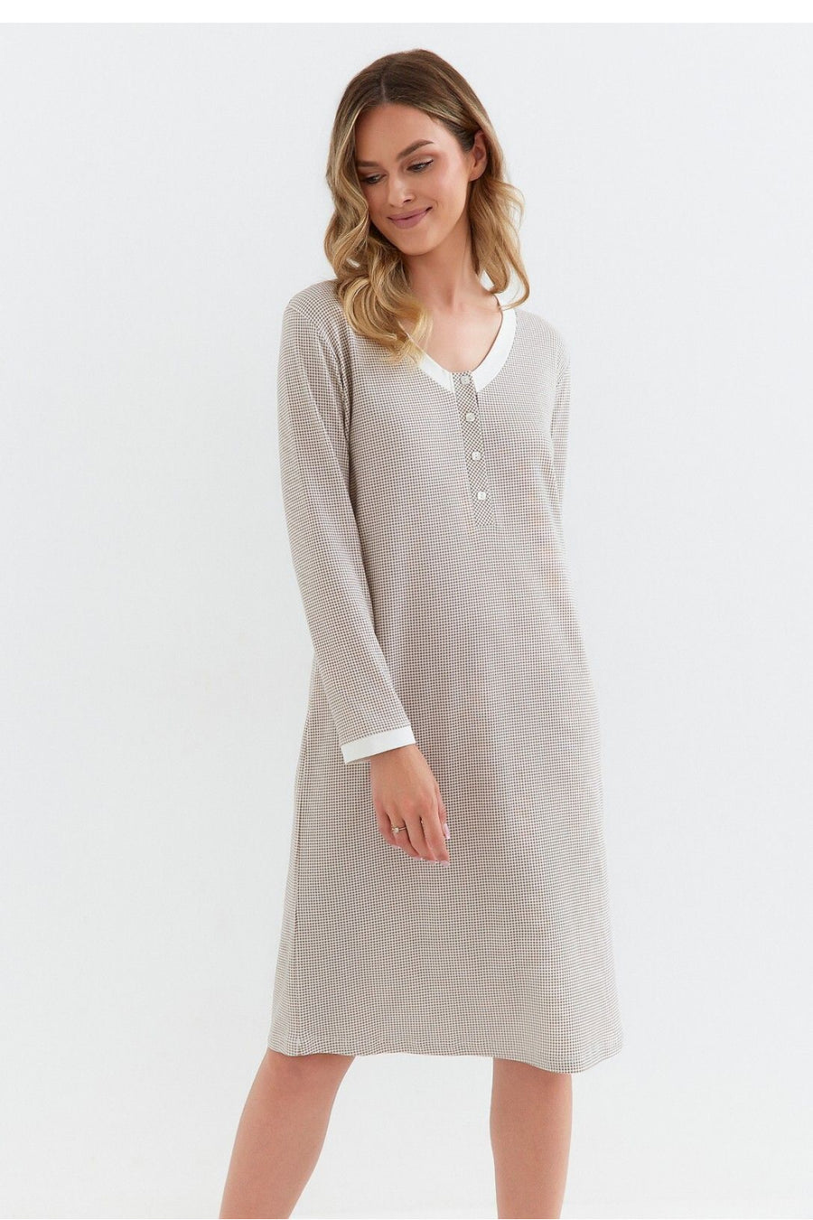 Cana Brown Cotton Long Sleeve Nightdress