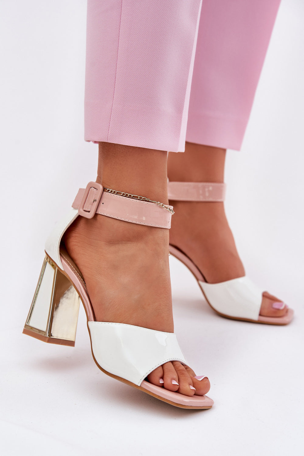 Step In Style Vinceza White Faux Leather Block Heel Heeled Sandals