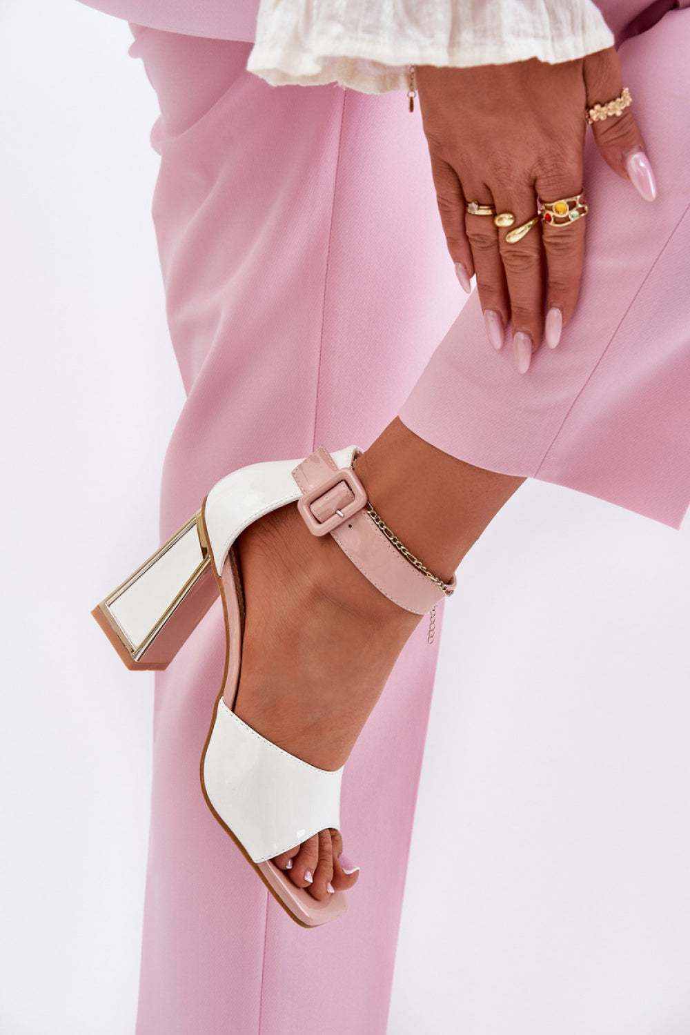 Step In Style Vinceza White Faux Leather Block Heel Heeled Sandals - view 3