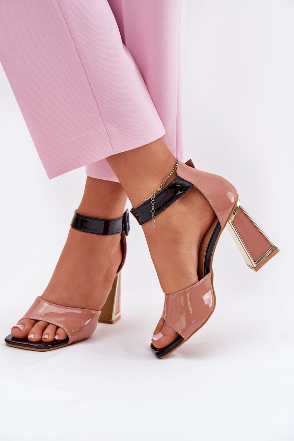Step In Style Vinceza Pink Faux Leather Block Heel Heeled Sandals