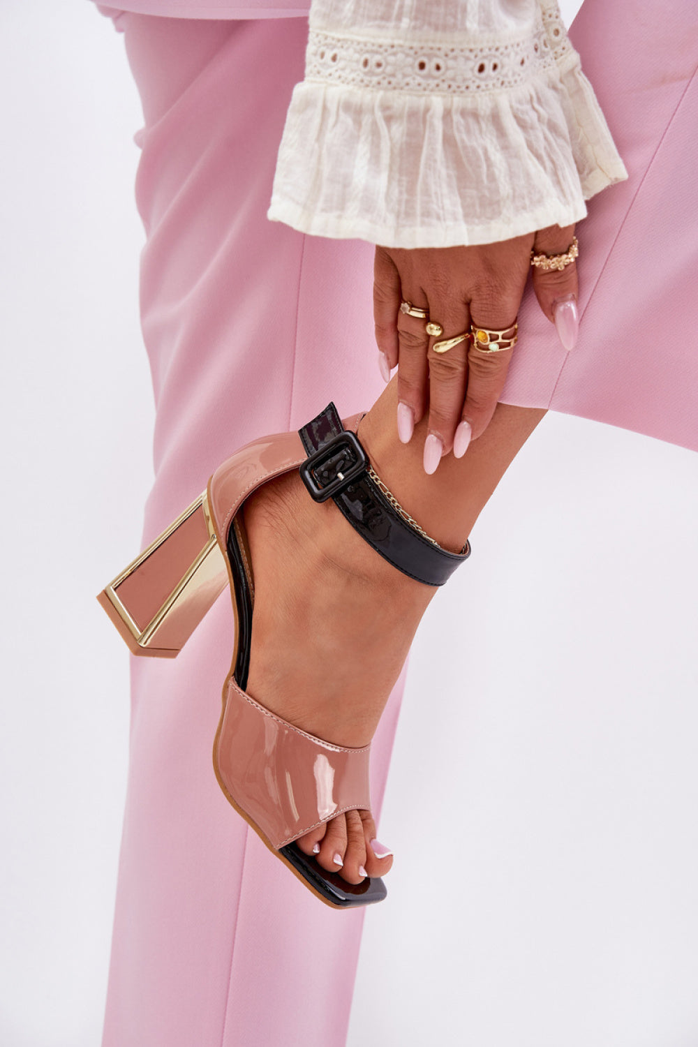 Step In Style Vinceza Pink Faux Leather Block Heel Heeled Sandals - view 3