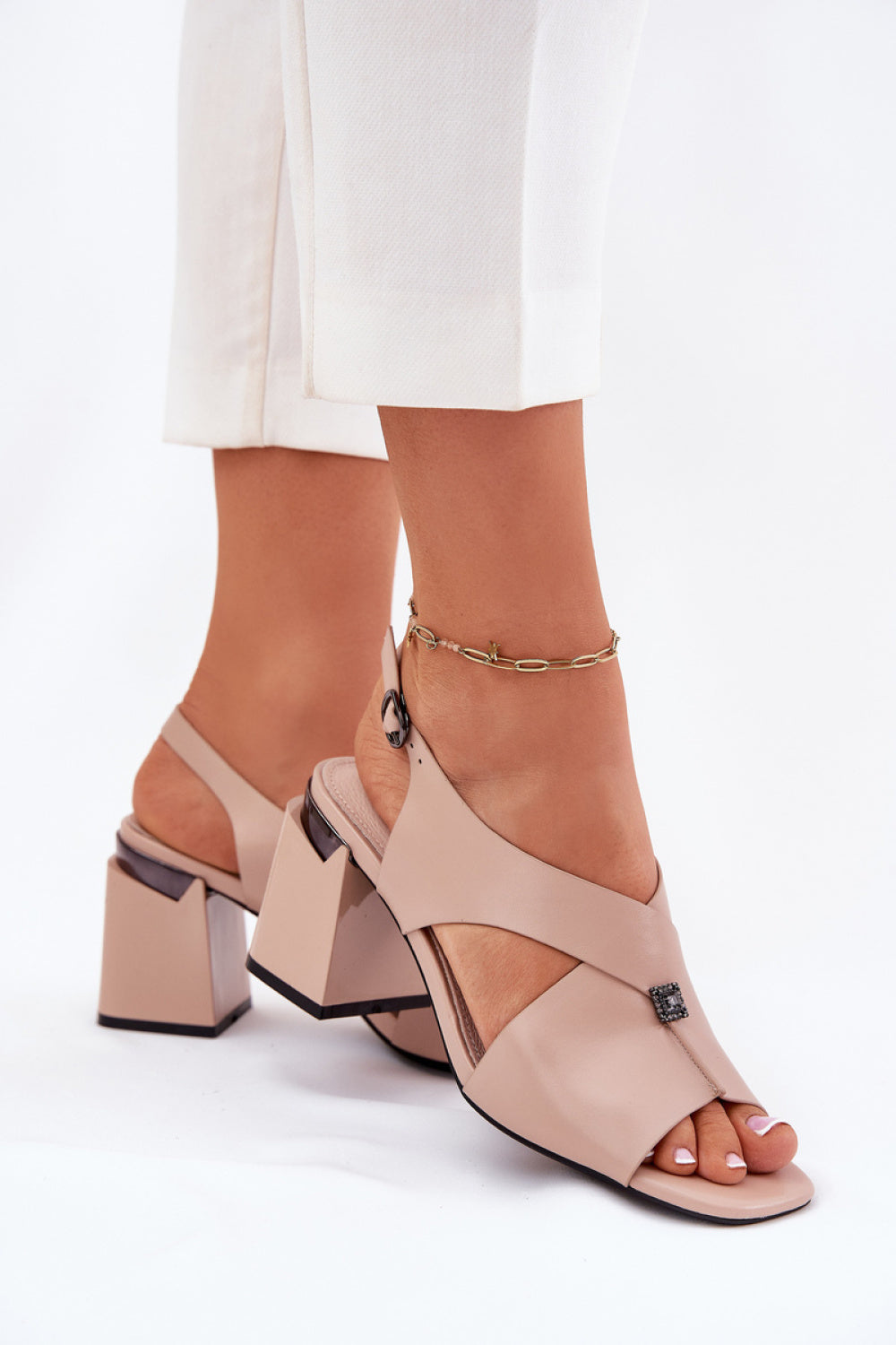 Step In Style Vinceza Beige Faux Leather Block Heel Heeled Sandals - view 3