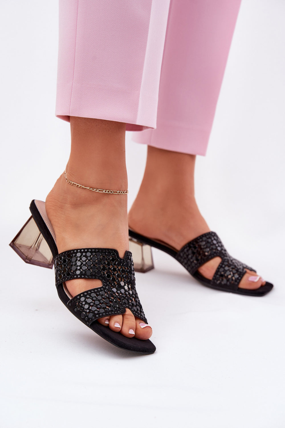 Step In Style Vinceza Black Sheer Heeled Sandals