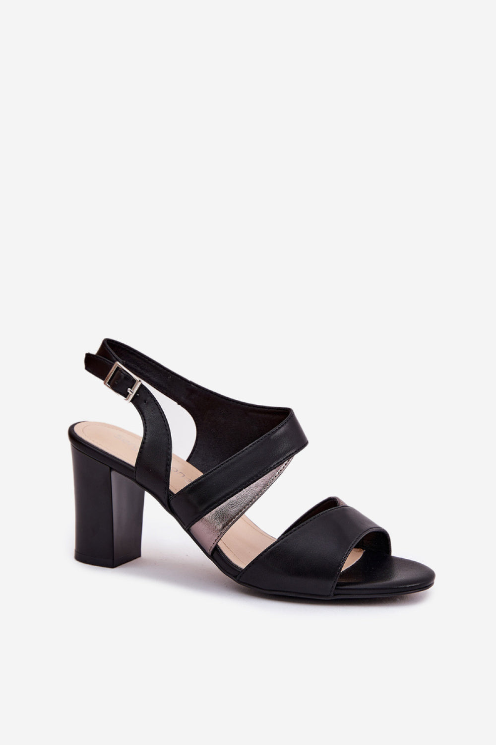 Step In Style Sergio Leone Black Faux Leather Block Heel Heeled Sandals with Buckle - view 2