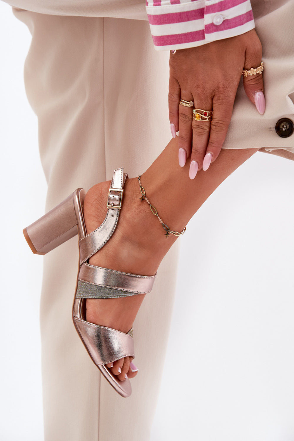 Step In Style Sergio Leone Gold Faux Leather Heeled Sandals - view 3