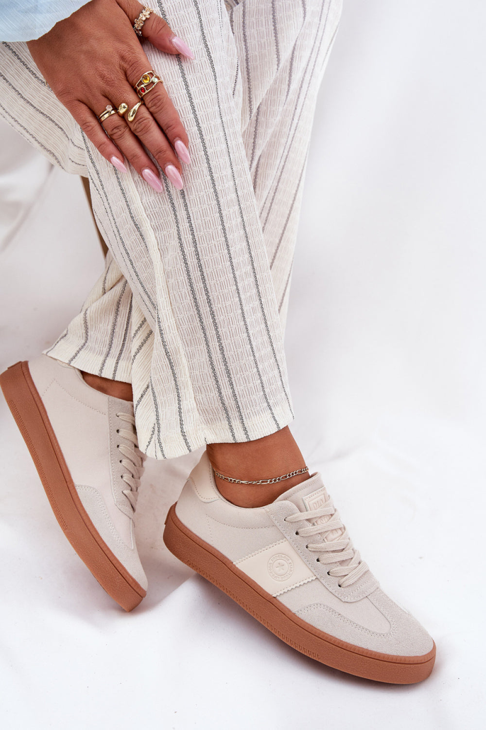 Step In Style Beige Faux Suede Trainers