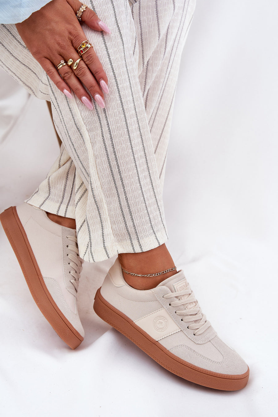 Step In Style Beige Faux Suede Trainers