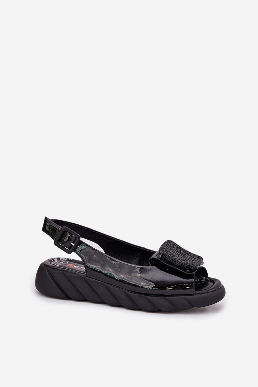 Step In Style Artiker Black Leather Wedge Sandals with Buckle - view 2