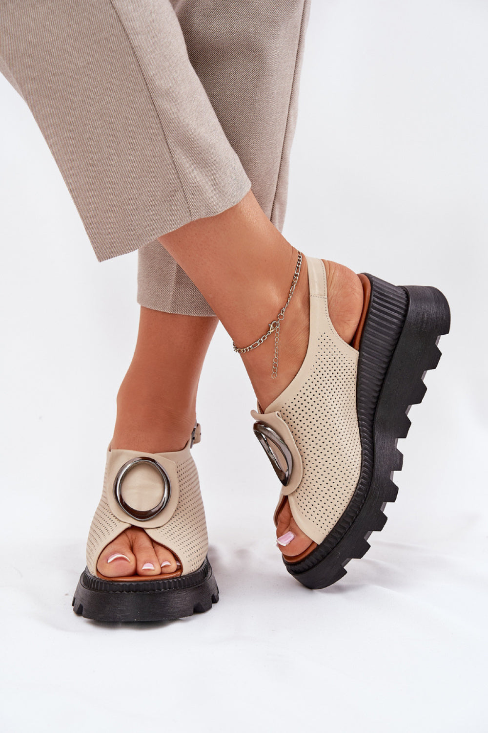 Step In Style Artiker Beige Leather Wedge Sandals - view 3