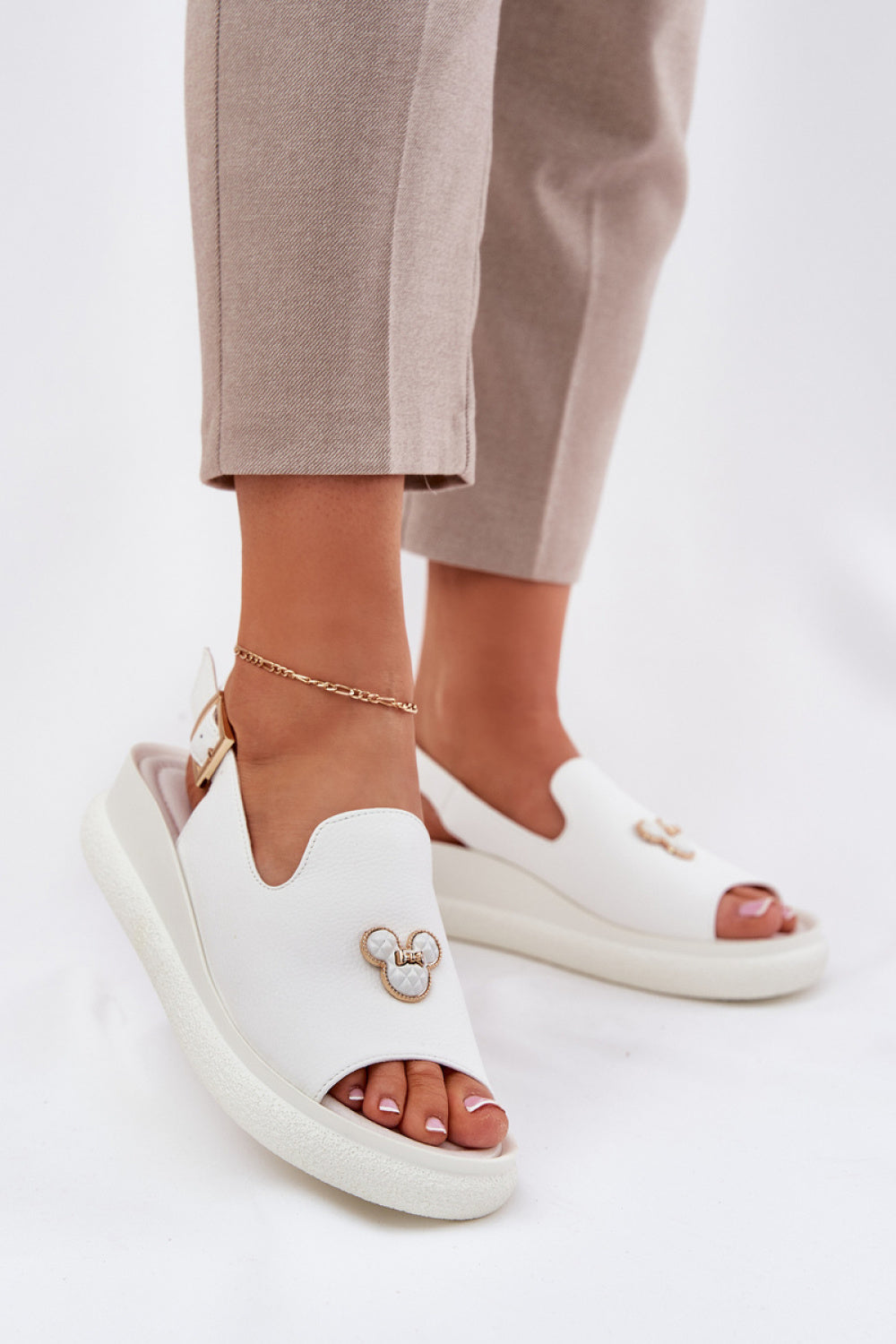 Step In Style Vinceza White Leather Wedge Sandals