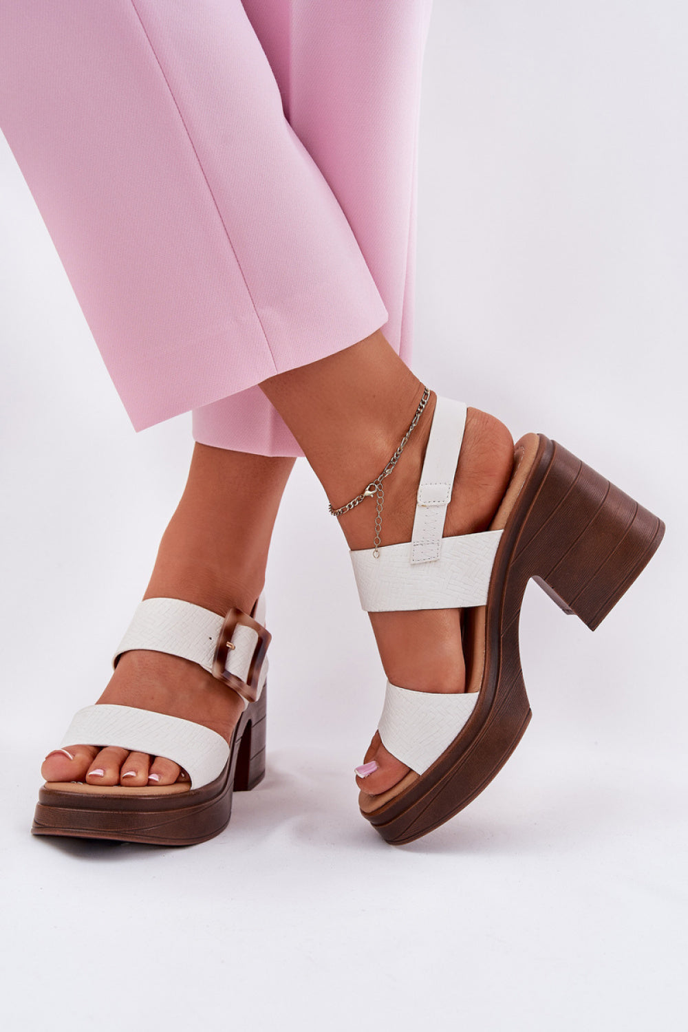 Step In Style Vinceza White Faux Leather Platform Heeled Sandals