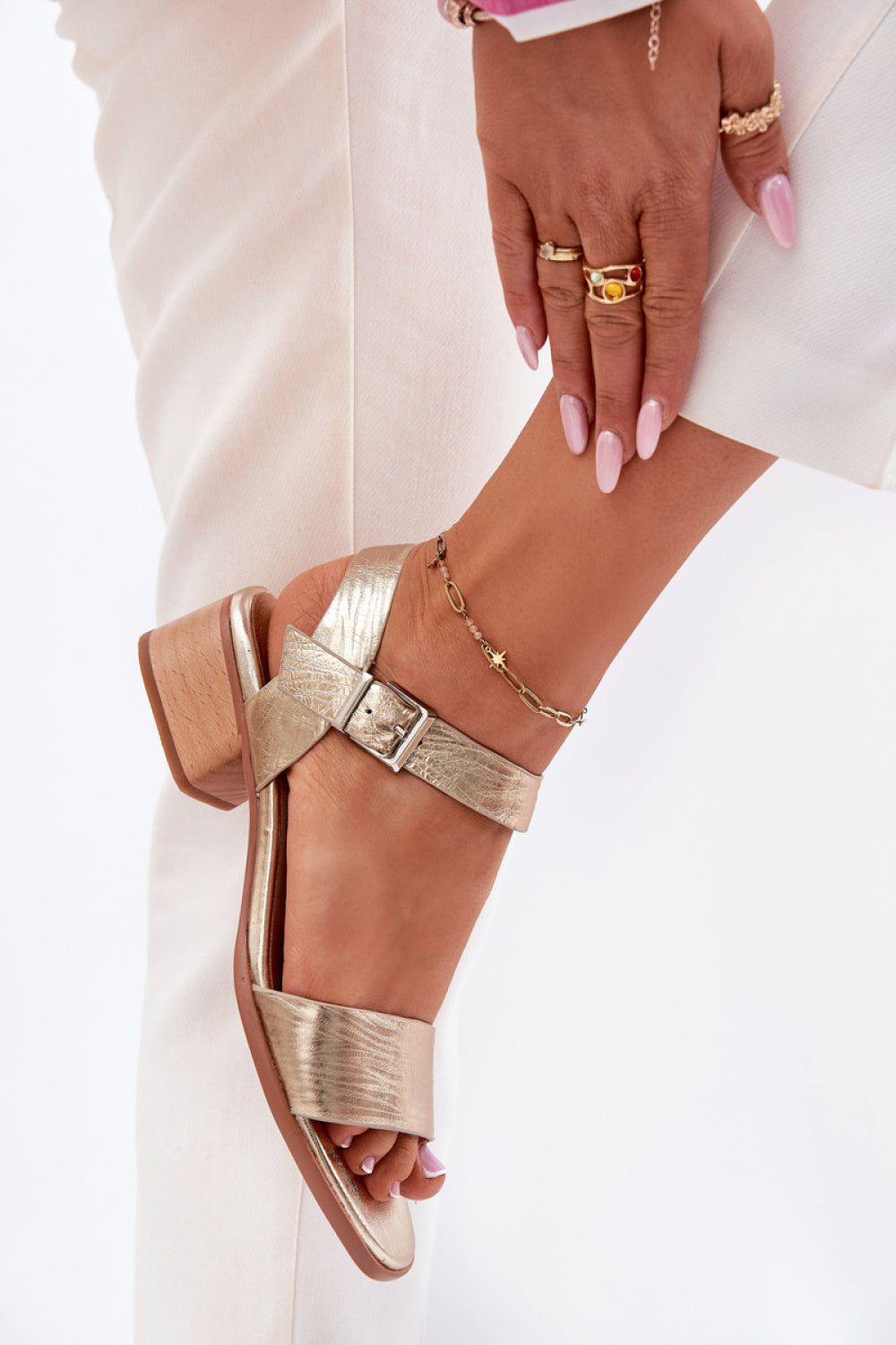 Step In Style Maciejka Gold Leather Block Heel Heeled Sandals - view 3