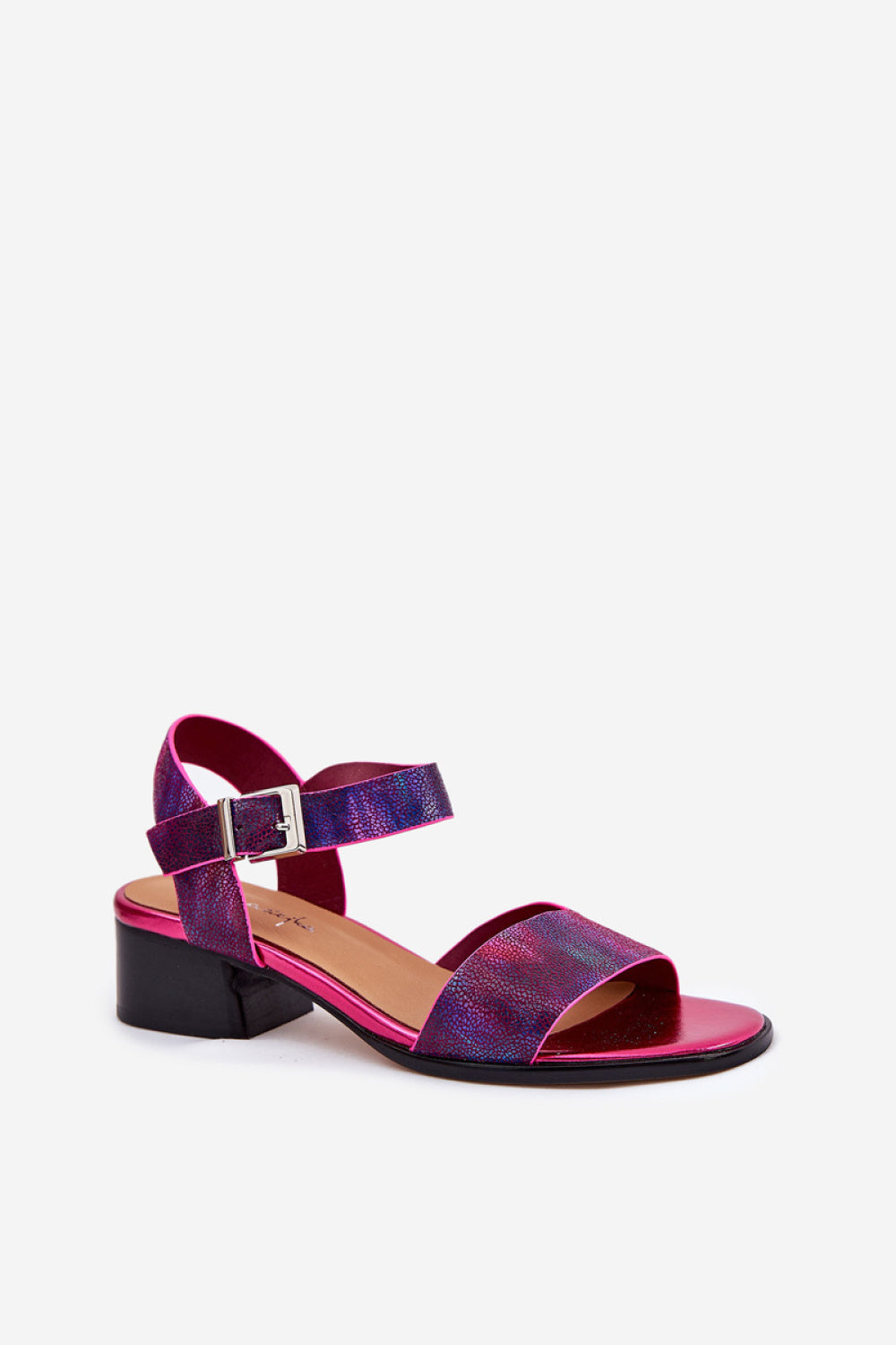 Step In Style Maciejka Fuchsia Leather Block Heel Heeled Sandals with Buckle - view 2
