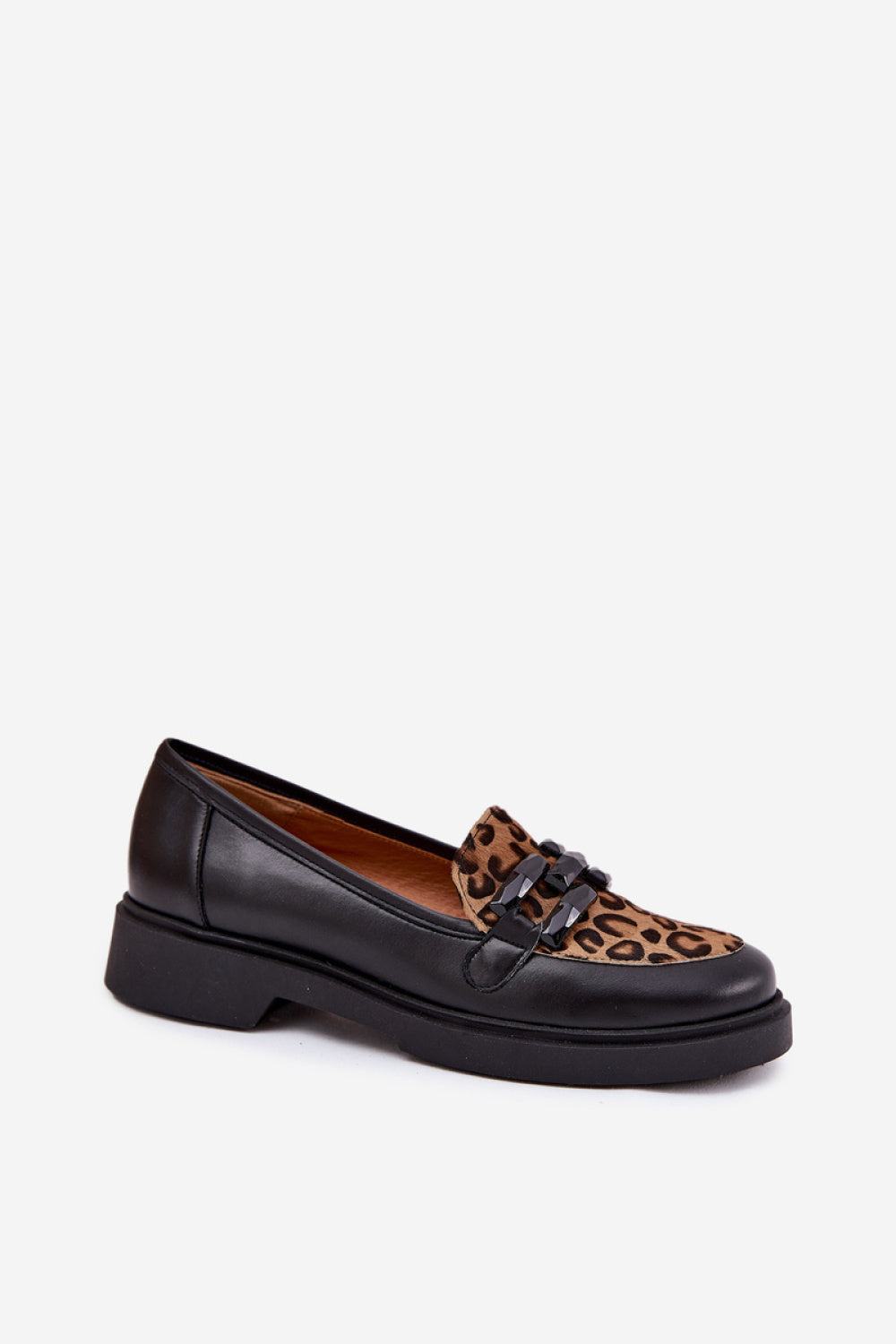 Step In Style Laura Messi Black Leather Flat Leopard Print Moccasins - view 2