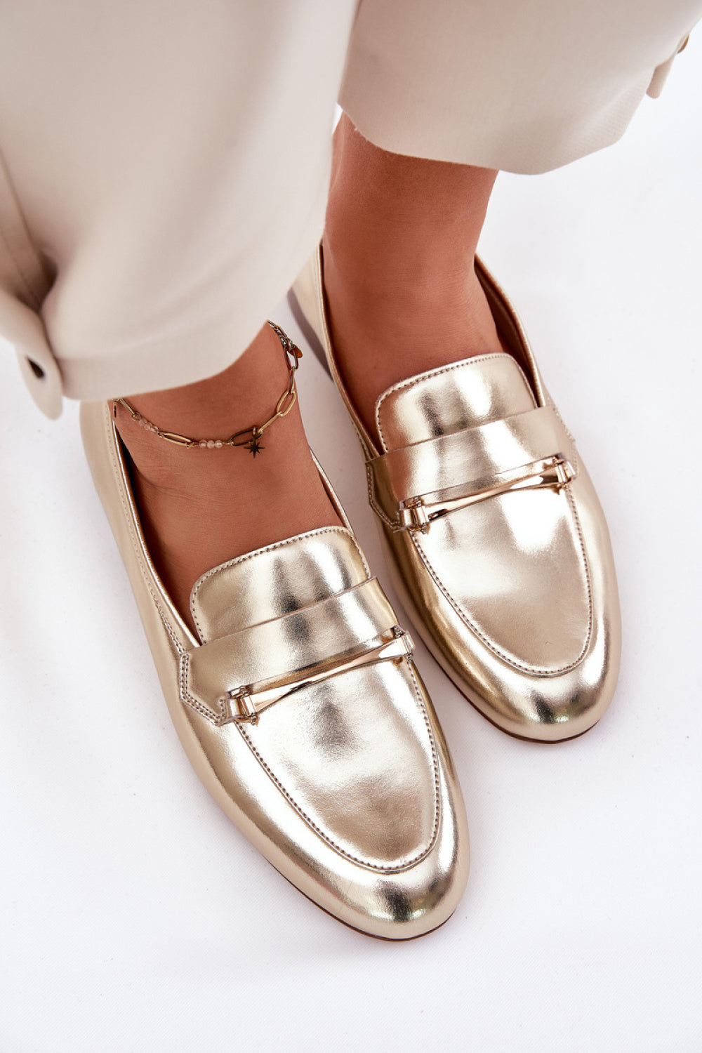 Step In Style Maciejka Gold Leather Moccasins