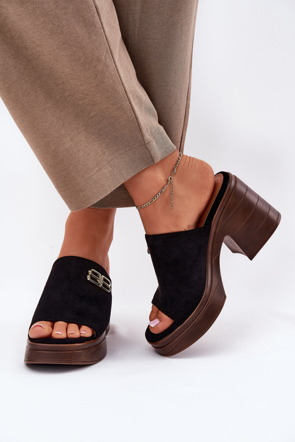 Step In Style Vinceza Black Faux Suede Platform Heeled Sandals
