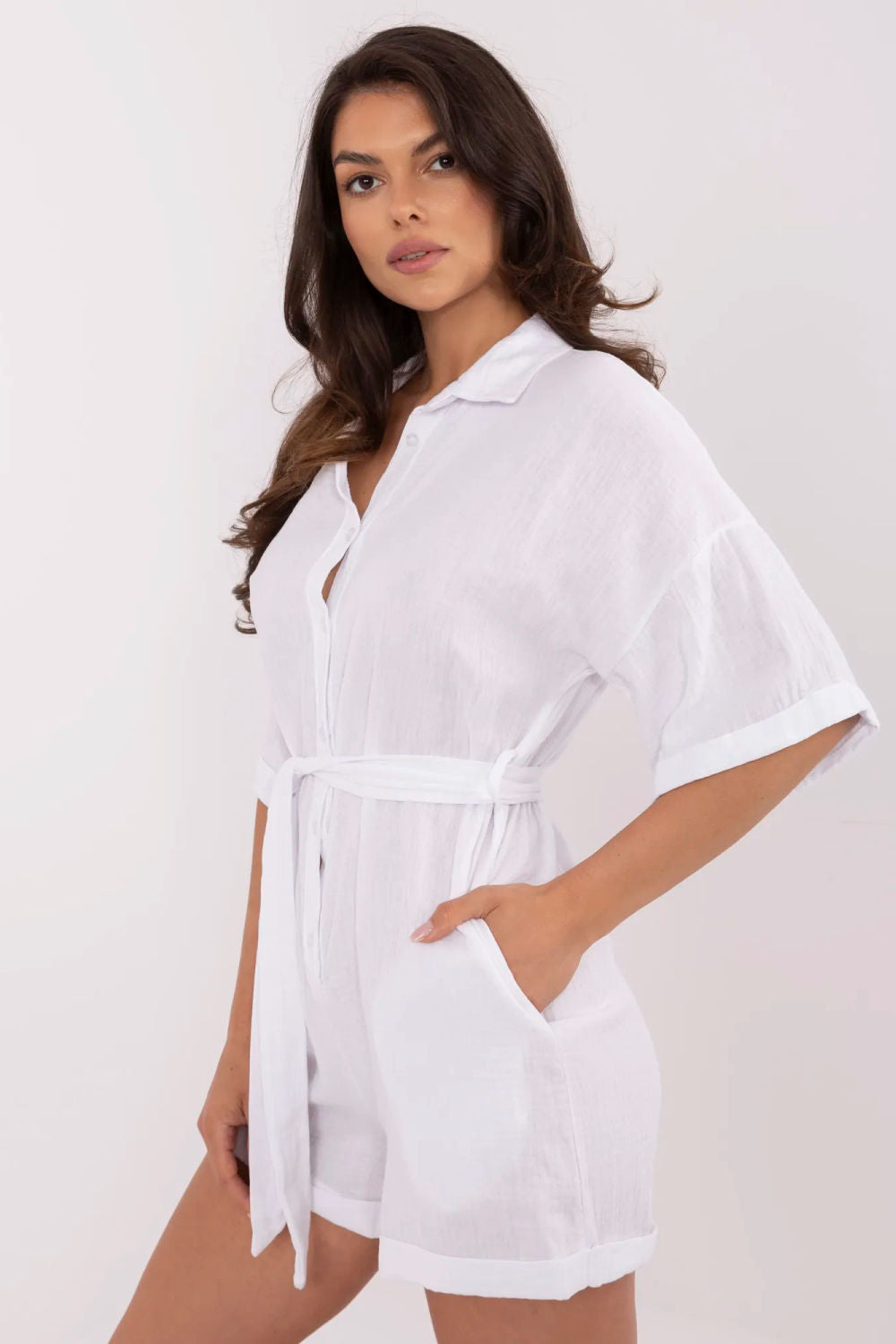 Italy Moda White Short Sleeve Jumpsuit - view 2