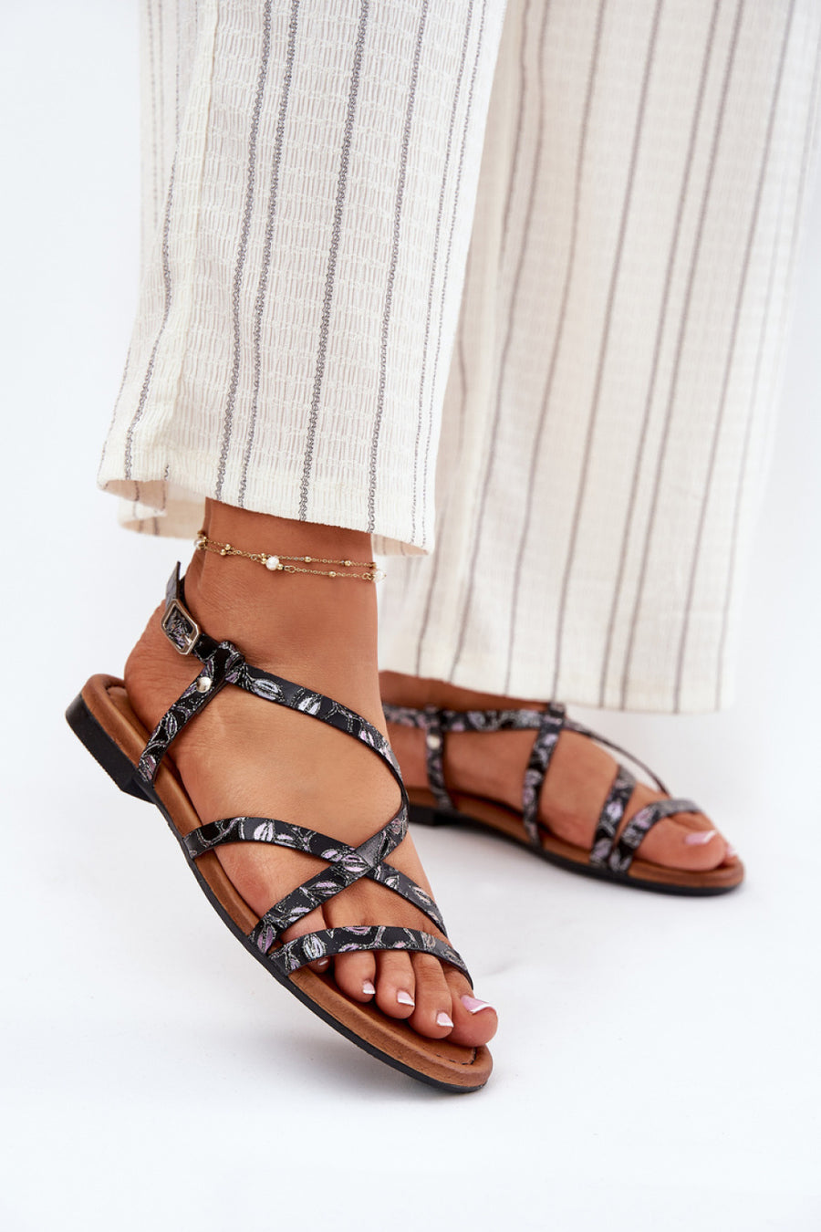 Step In Style Maciejka Black Leather Sandals
