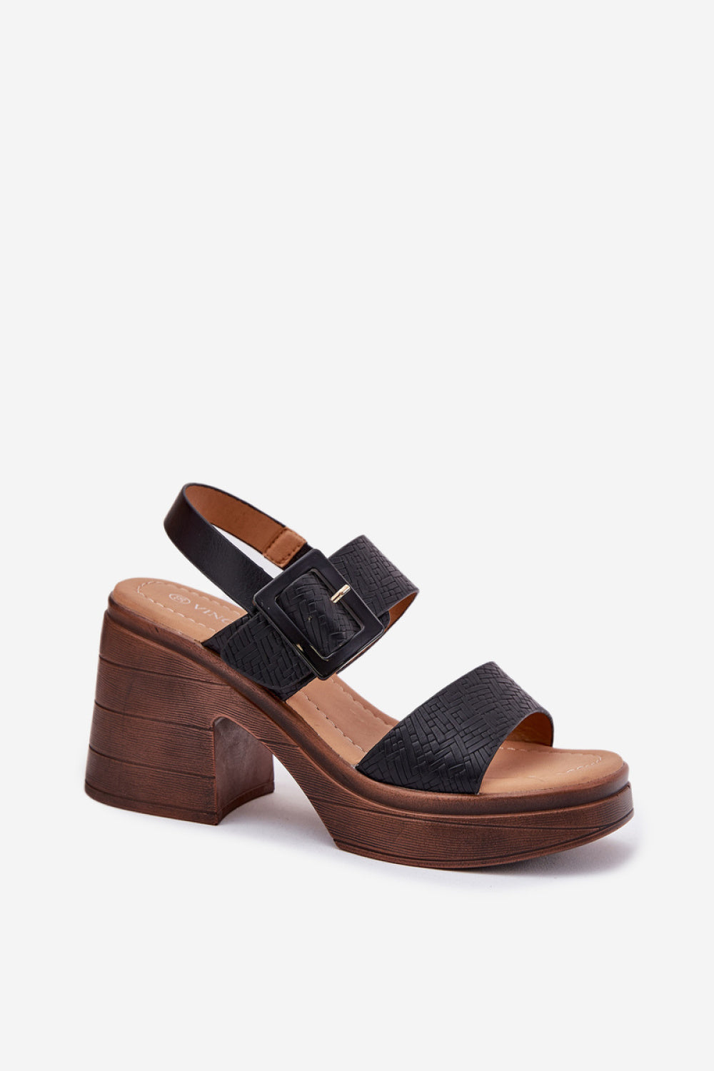 Step In Style Vinceza Black Faux Leather Platform Heeled Sandals - view 2