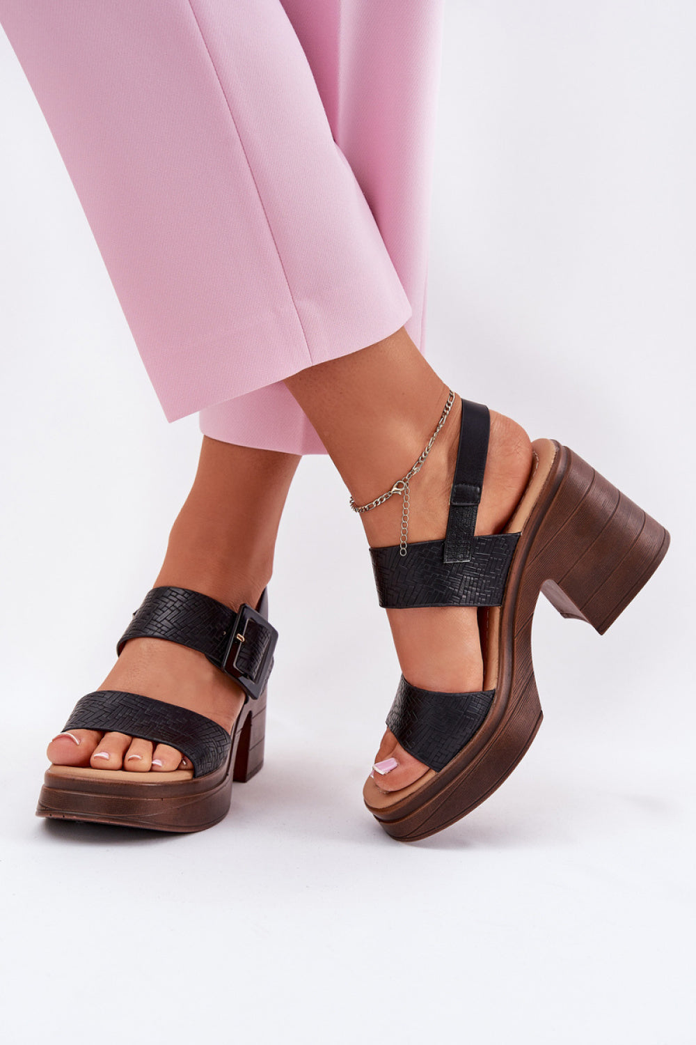Step In Style Vinceza Black Faux Leather Platform Heeled Sandals - view 3