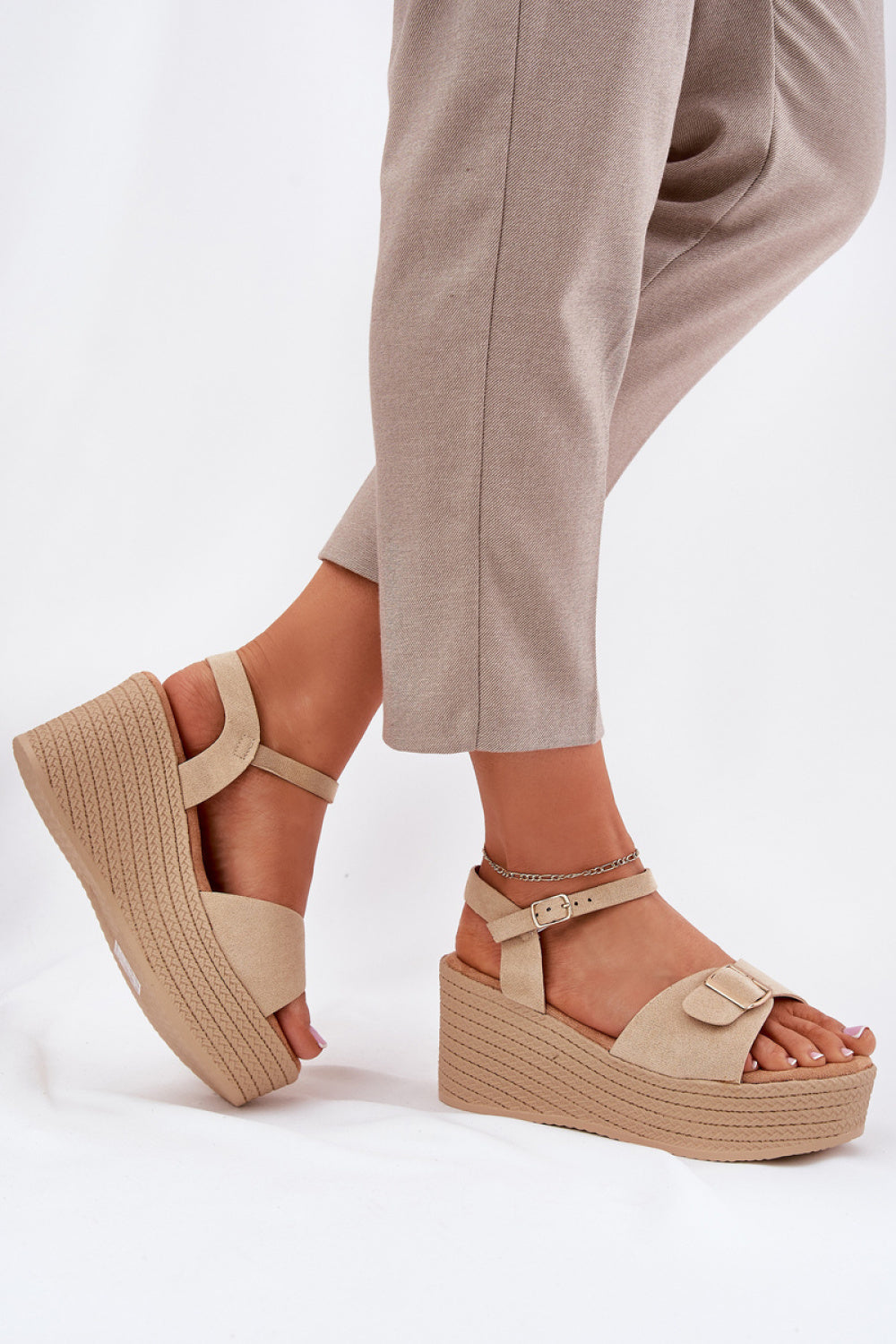 Step In Style Liniella Khaki Faux Suede Platform Wedge Sandals - view 3