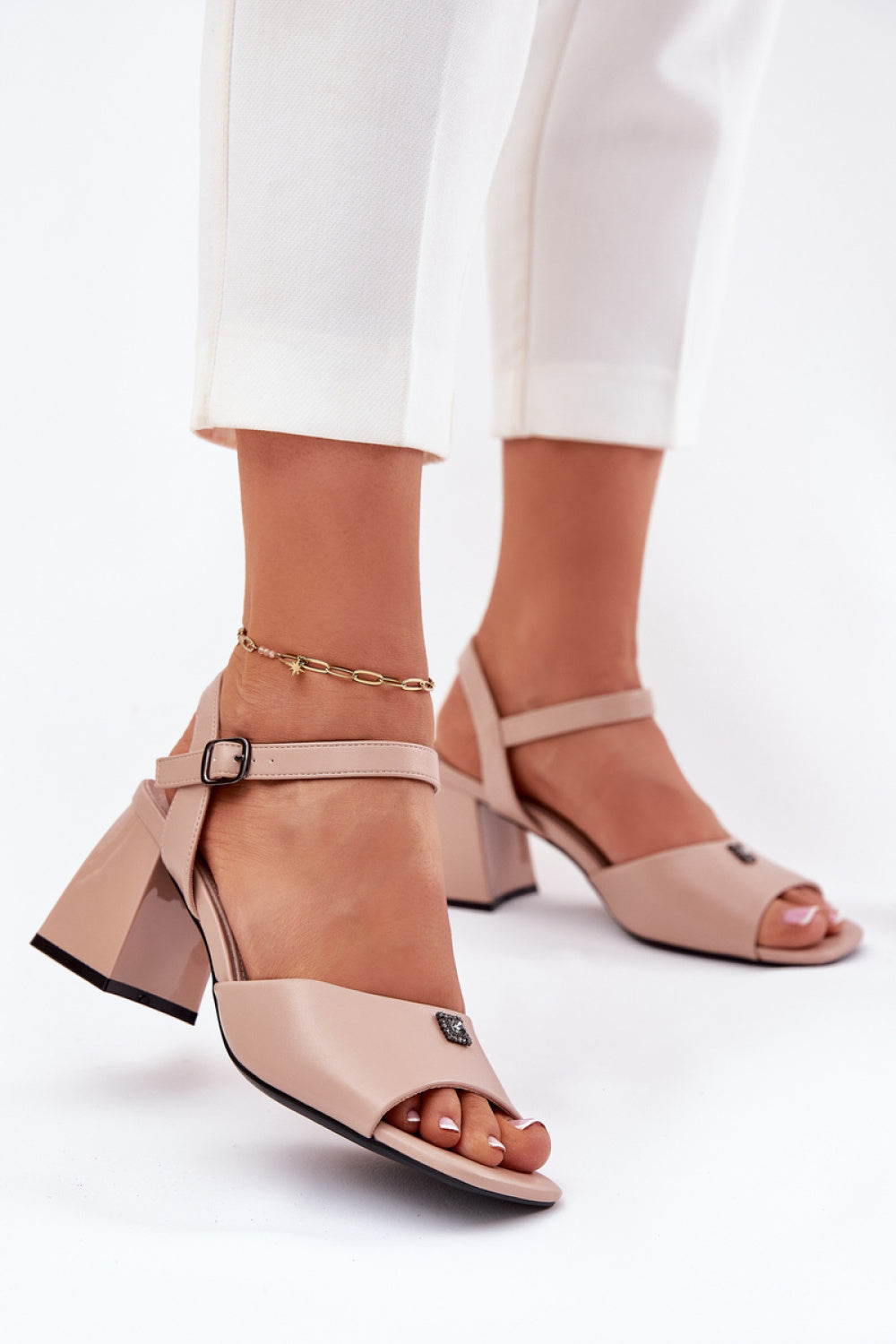 Step In Style Vinceza Beige Faux Leather Heeled Sandals