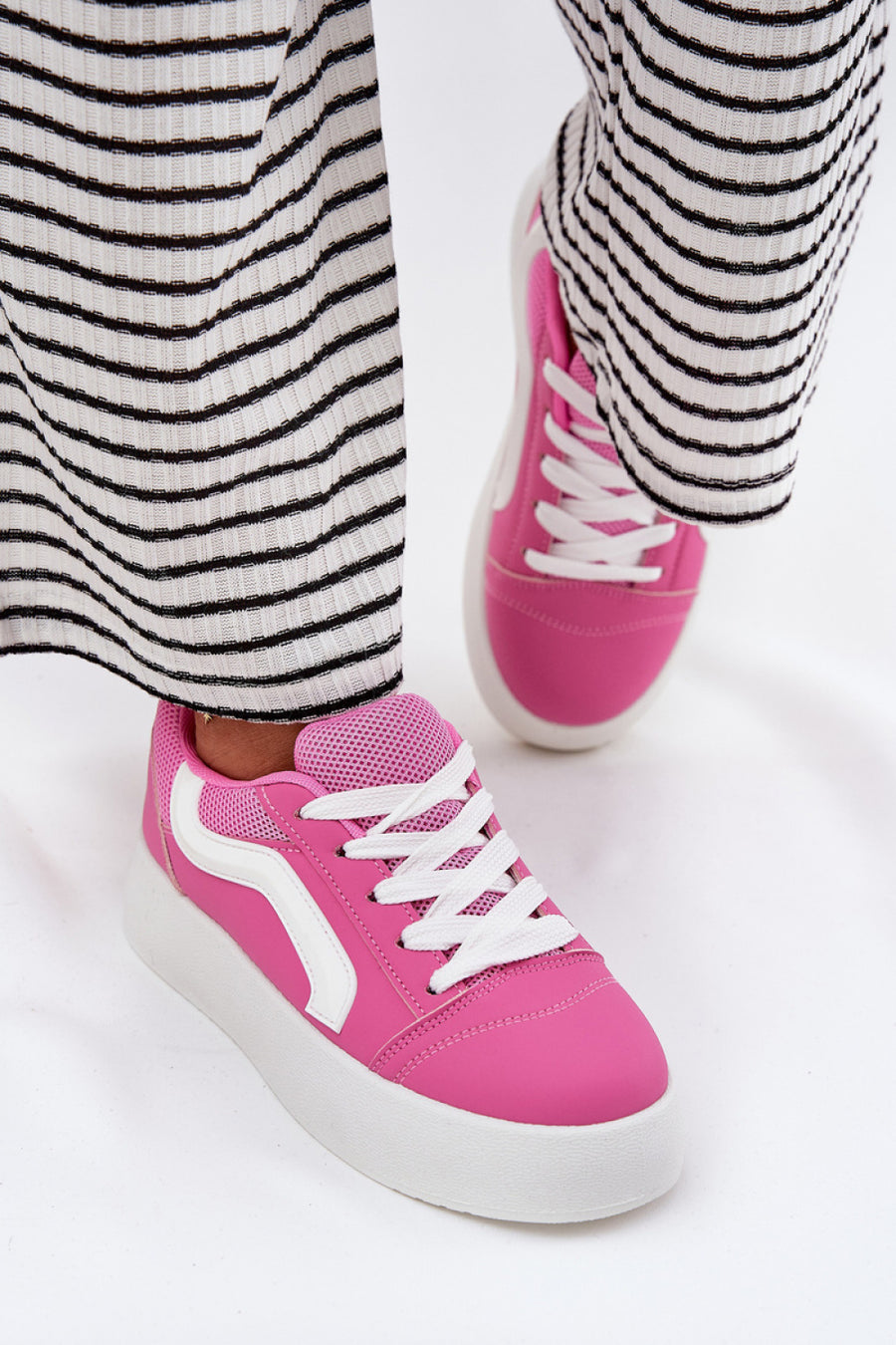 Step In Style Fuchsia Faux Leather Platform Trainers