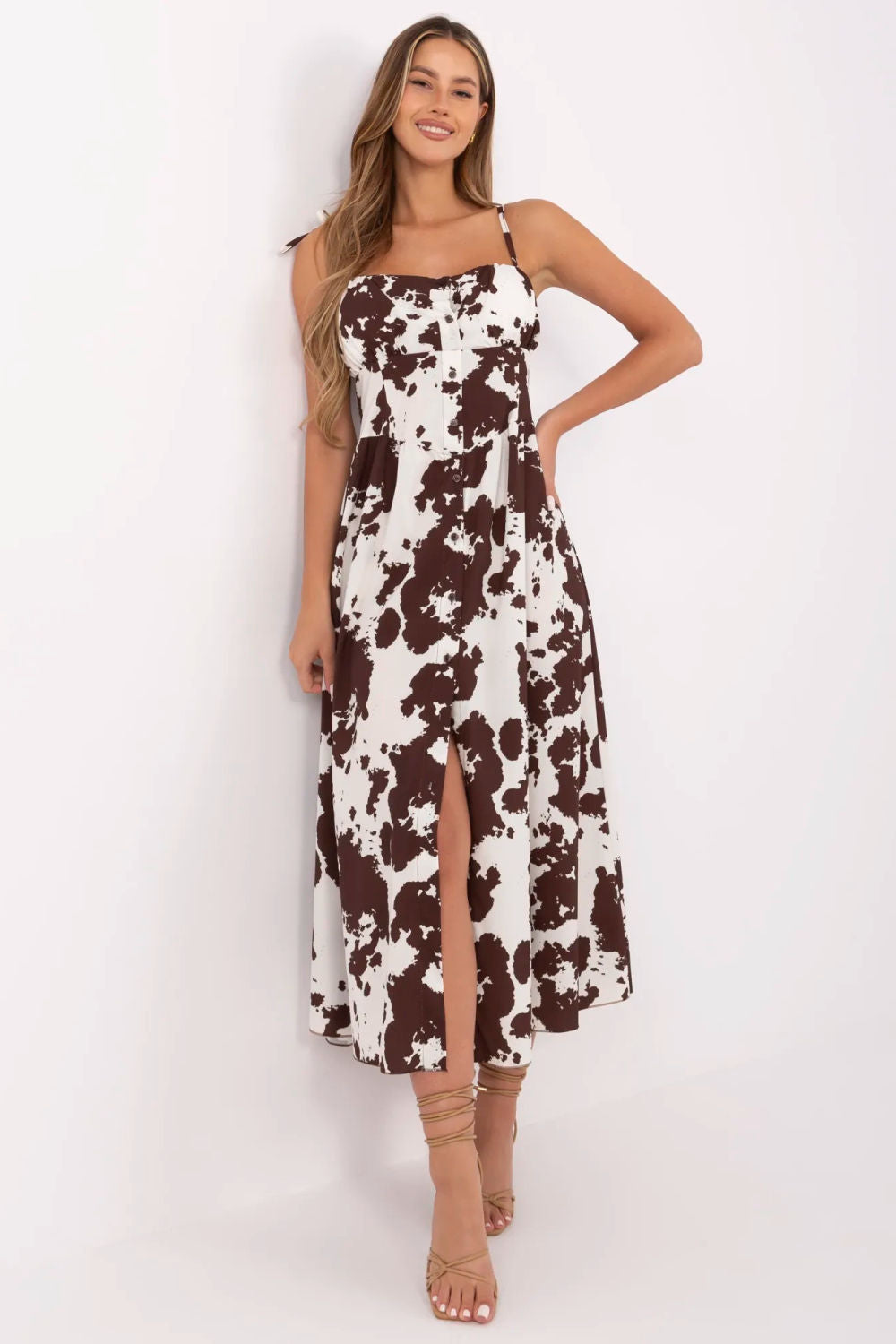 Italy Moda Brown Midi Flared Dress