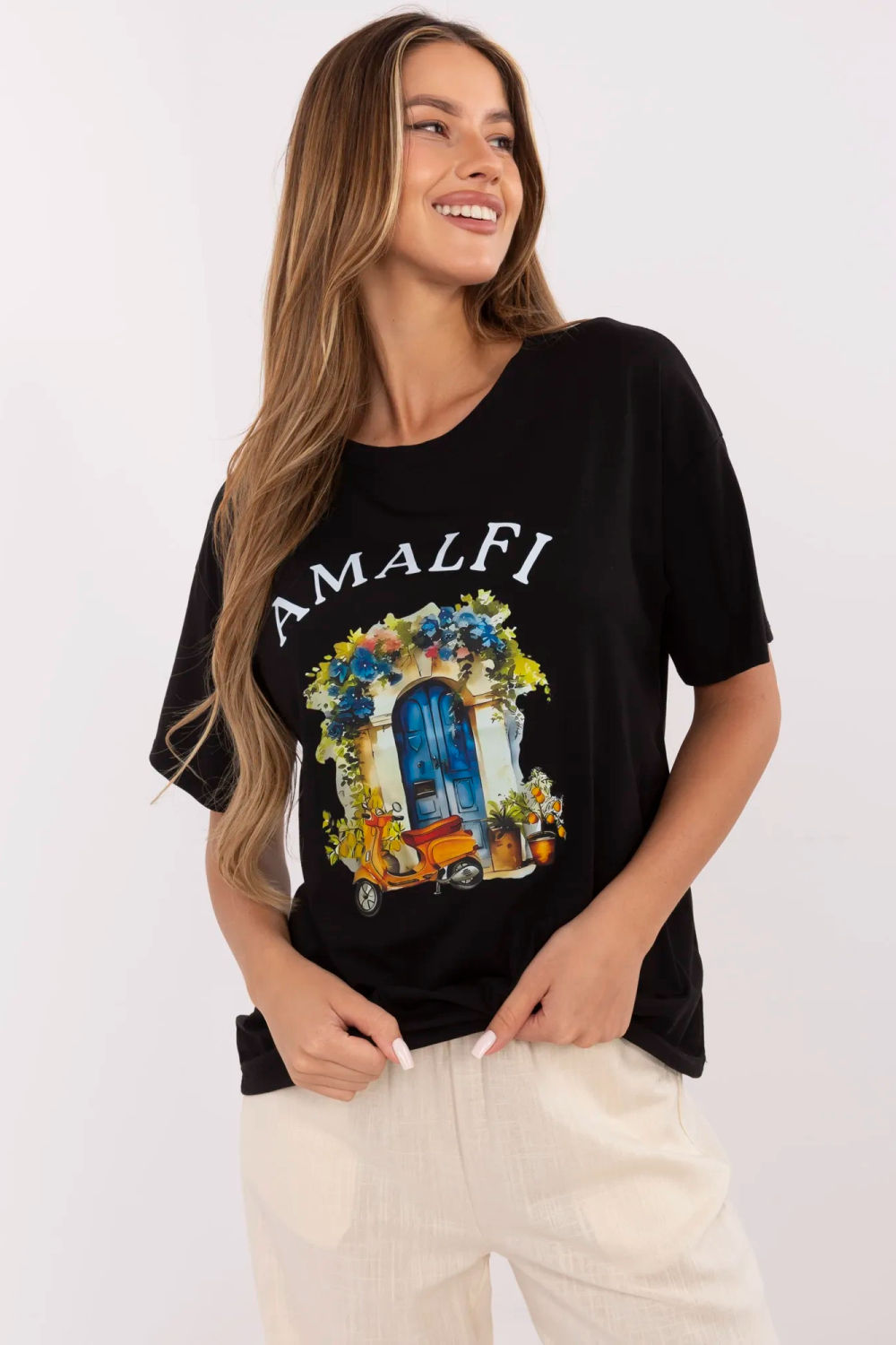 Italy Moda Black Short Sleeve Cotton T-Shirt