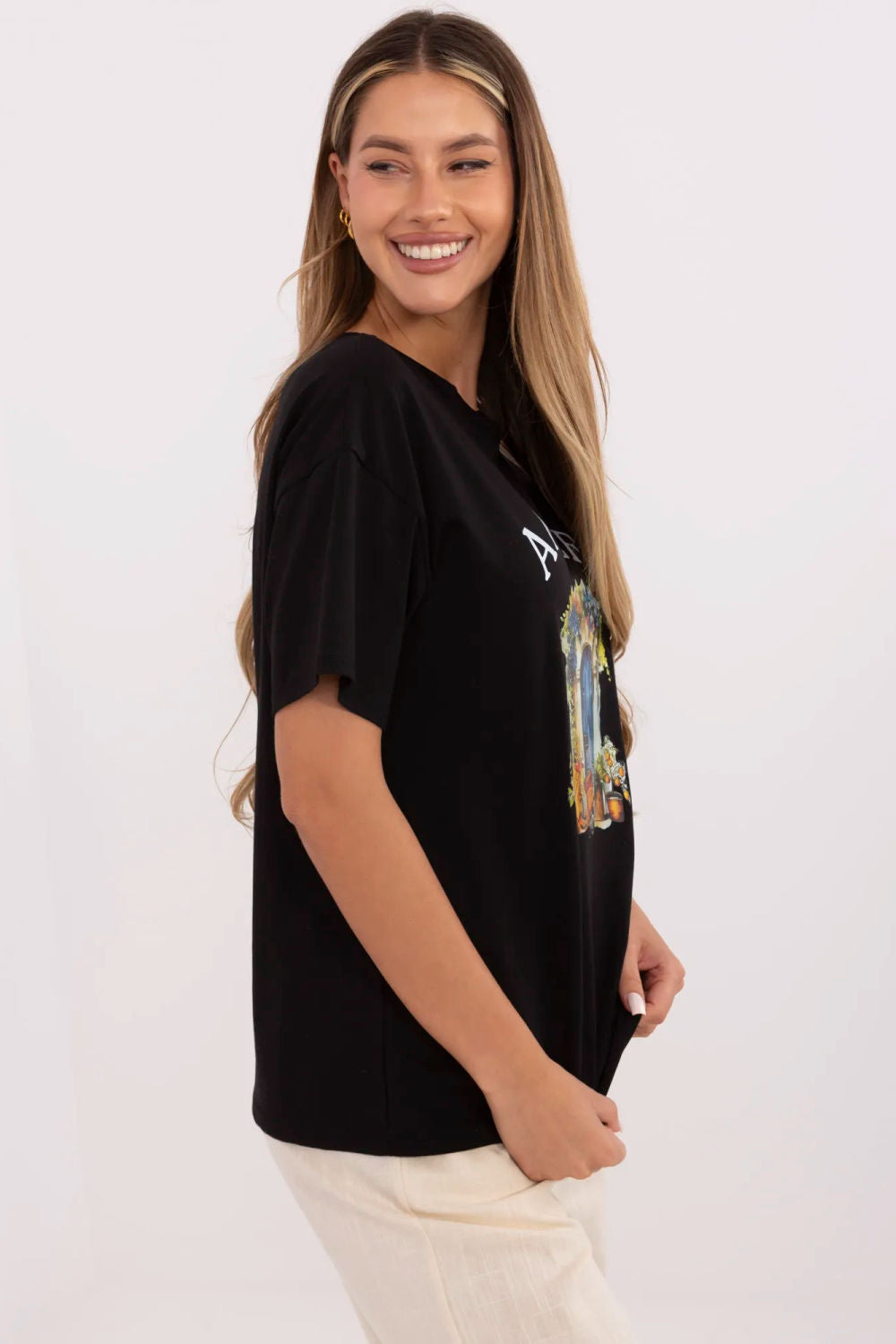 Italy Moda Black Short Sleeve Cotton T-Shirt - view 2