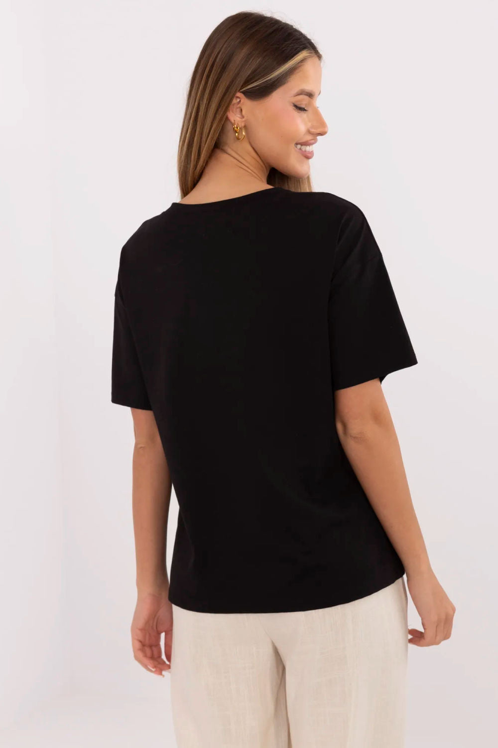 Italy Moda Black Short Sleeve Cotton T-Shirt - view 3