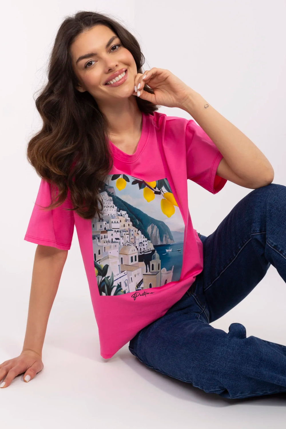 Italy Moda Dark Pink Short Sleeve Cotton T-Shirt - view 4