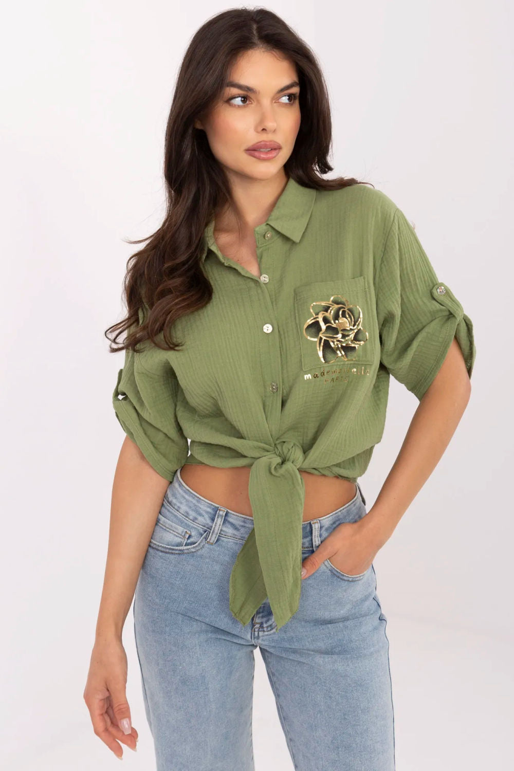 Italy Moda Khaki Cotton Shirt