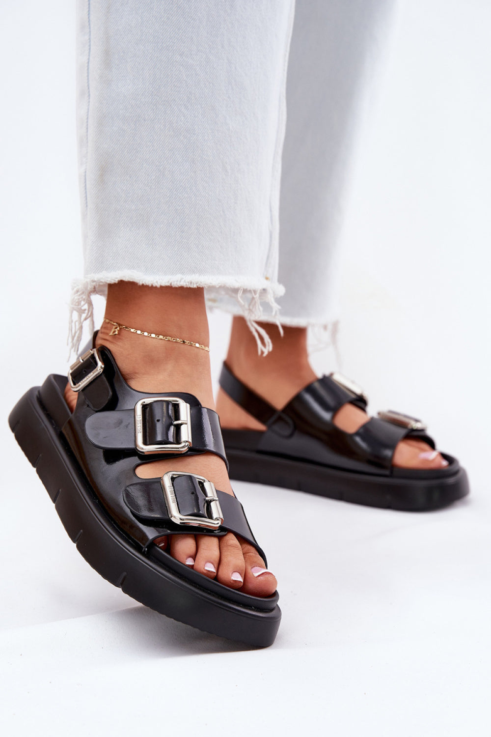 Step In Style Black Leather Platform Sandals