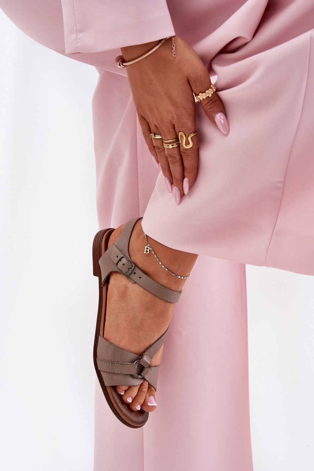 Step In Style Zazoo Dark Beige Leather Flat Sandals - view 3