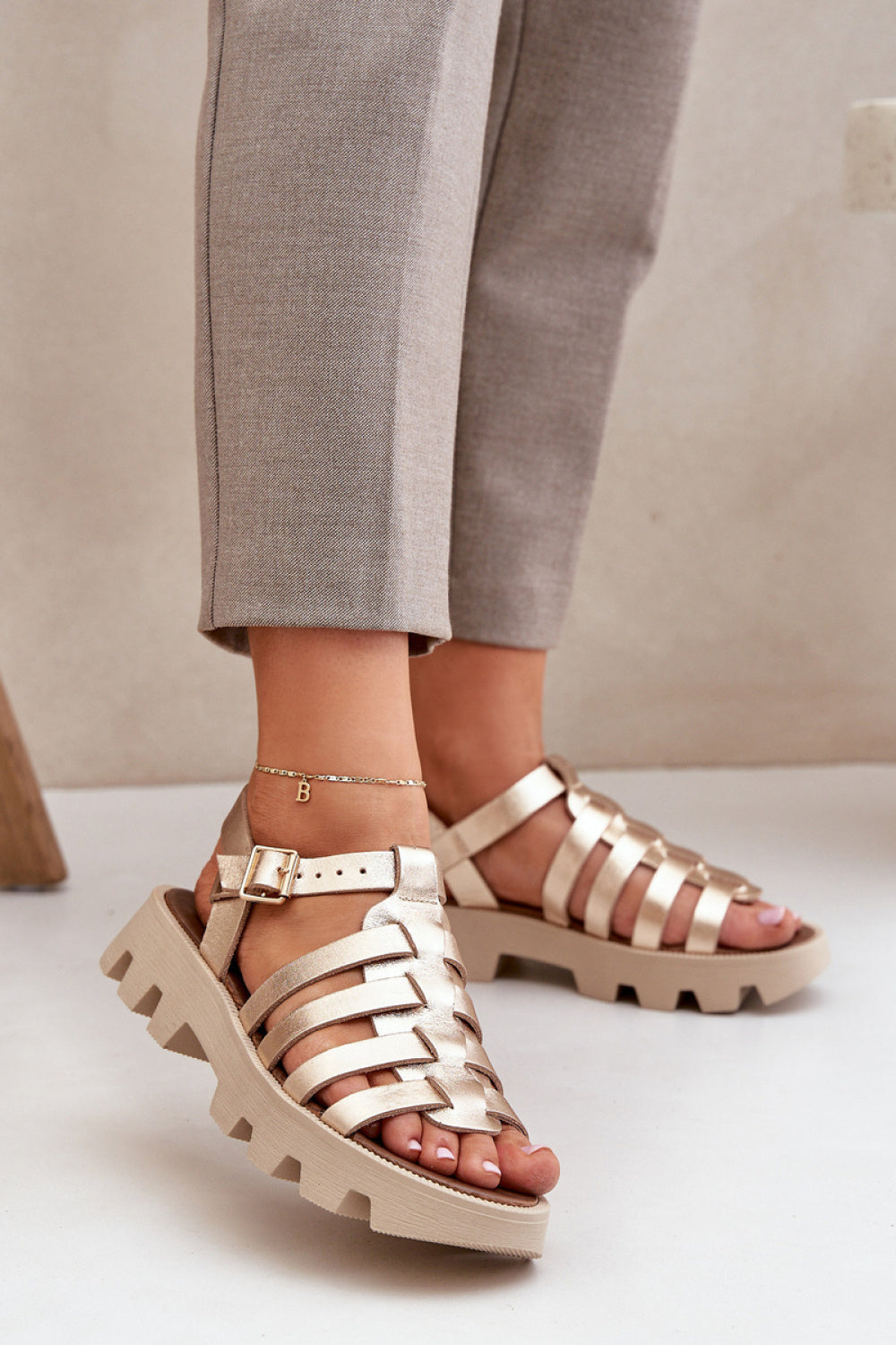 Step In Style Zazoo Gold Leather Platform Sandals