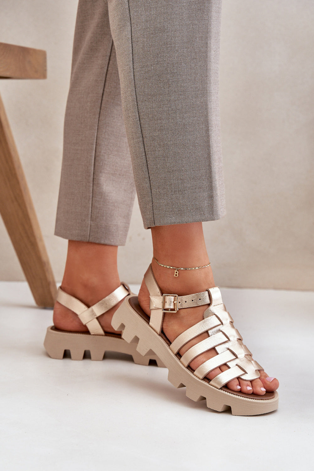 Step In Style Zazoo Gold Leather Platform Sandals - view 3