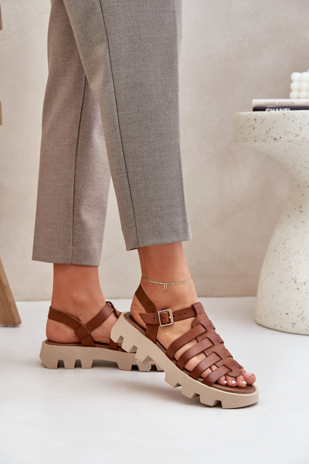 Step In Style Zazoo Camel Leather Platform Sandals - view 3