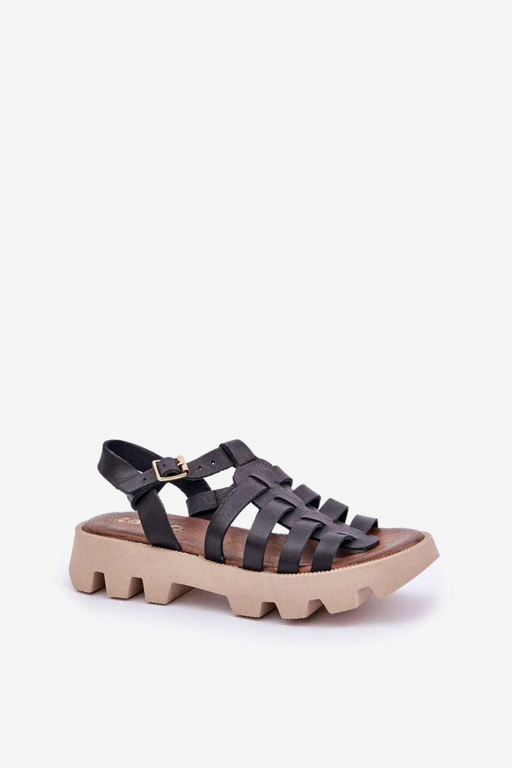 Step In Style Zazoo Black Leather Platform Sandals with Buckle - view 2
