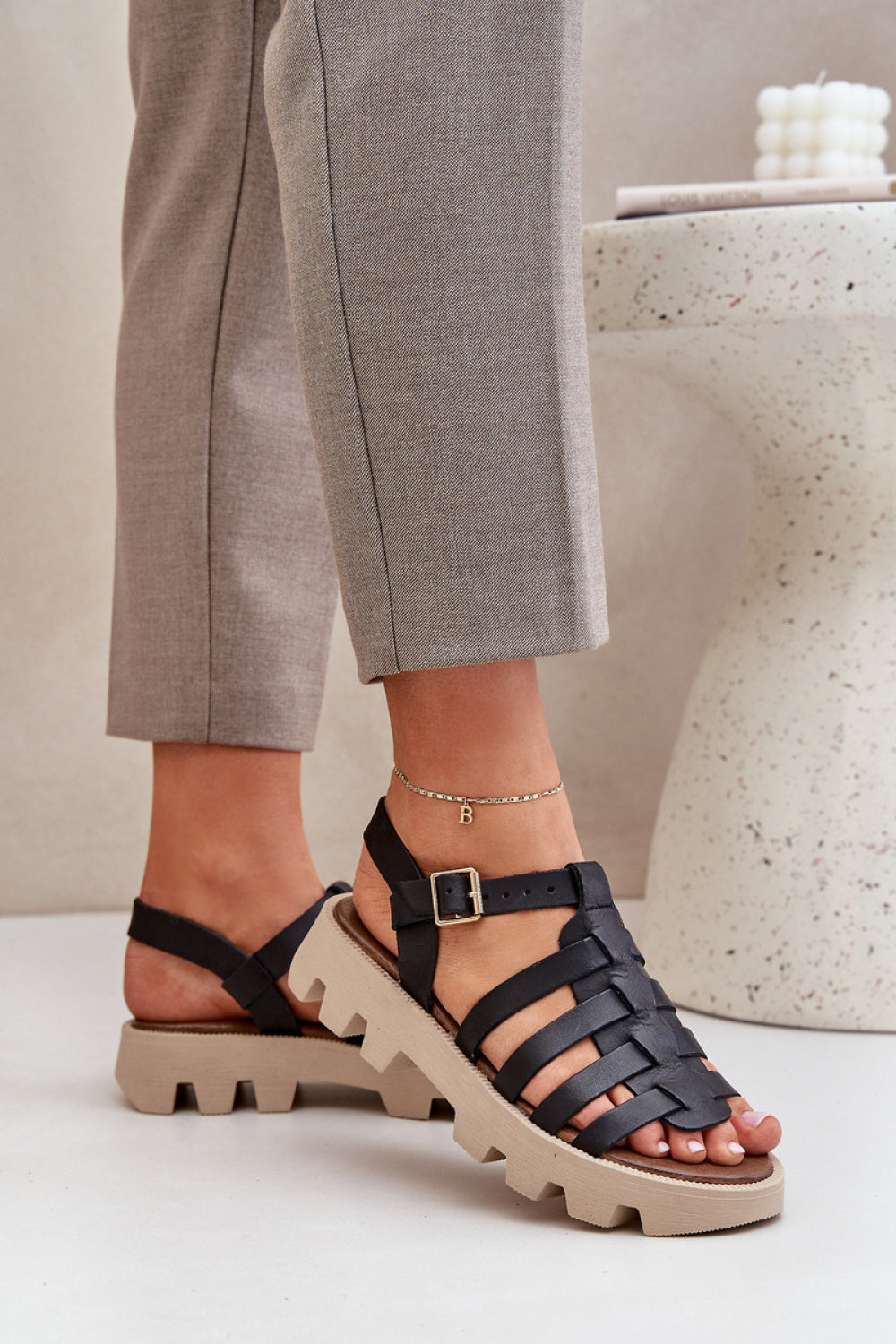 Step In Style Zazoo Black Leather Platform Sandals with Buckle - view 3